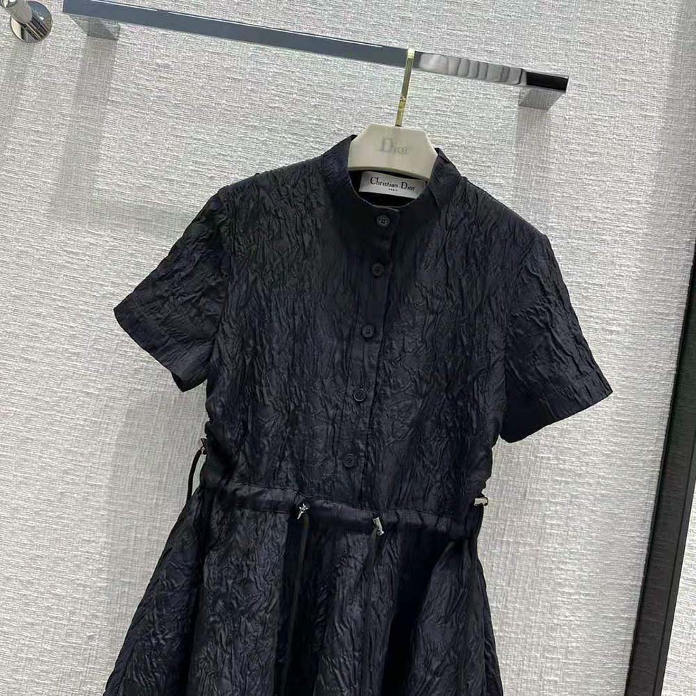 Dior Women Short Flared Dress Black Matte Cloqué-Effect Technical Fabric - image 4