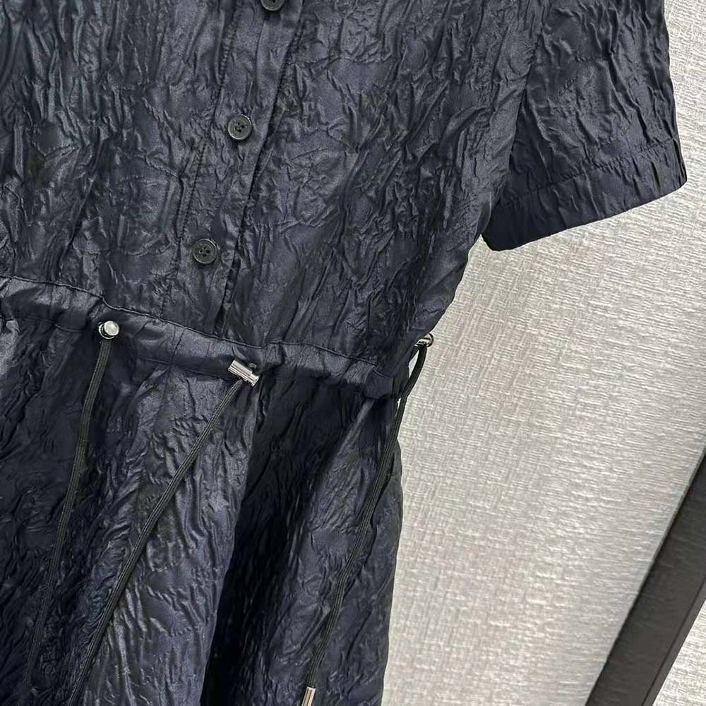 Dior Women Short Flared Dress Black Matte Cloqué-Effect Technical Fabric - image 6