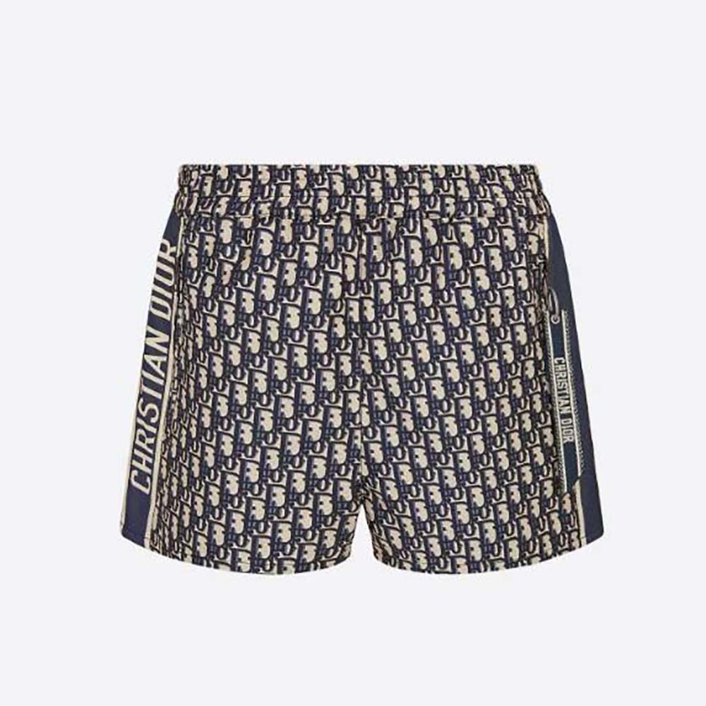 Front view of Dior Women Shorts Blue Technical Taffeta Jacquard with Dior Oblique Motif