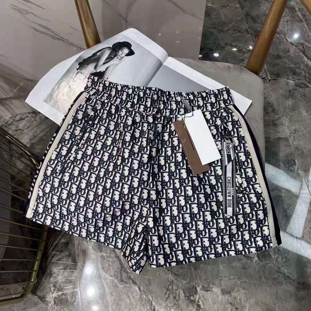 Close-up of Dior Oblique motif on Dior Women Shorts Blue Technical Taffeta Jacquard