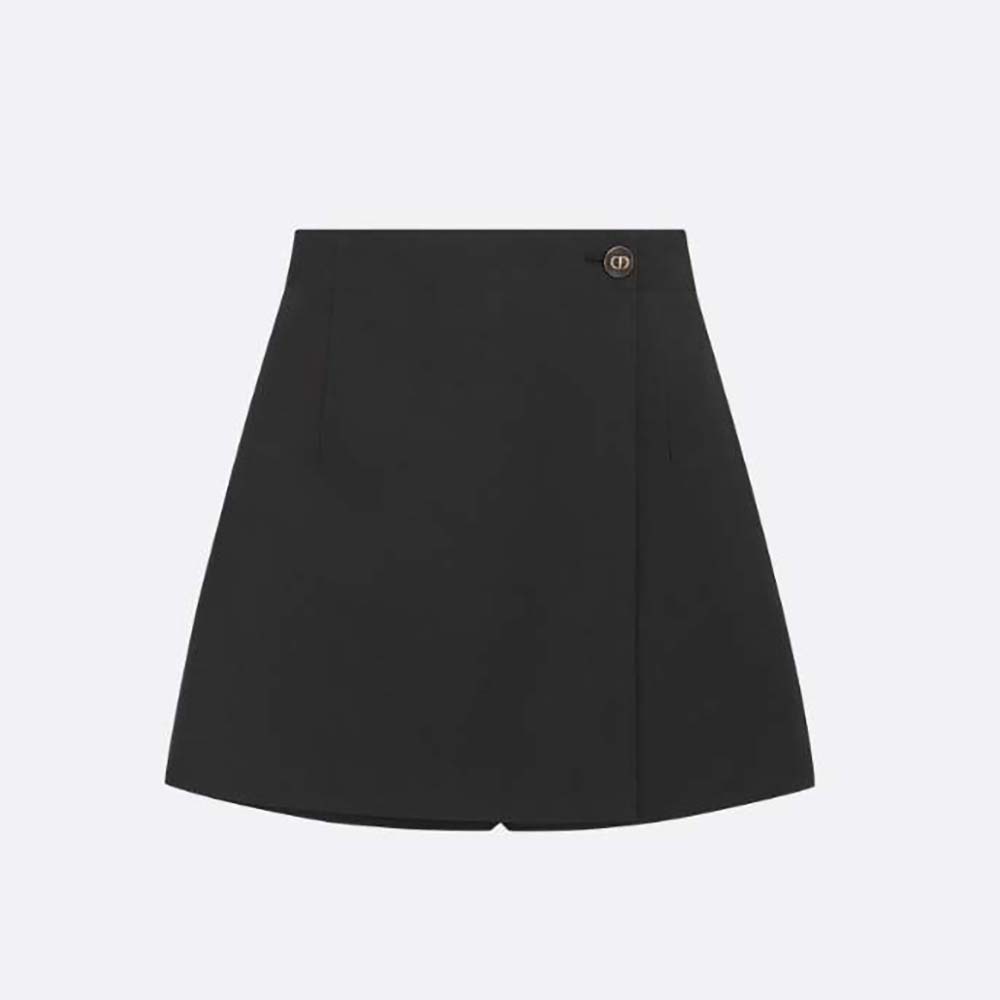 Front view of Dior Women Skort with CD Button Black Wool and Silk