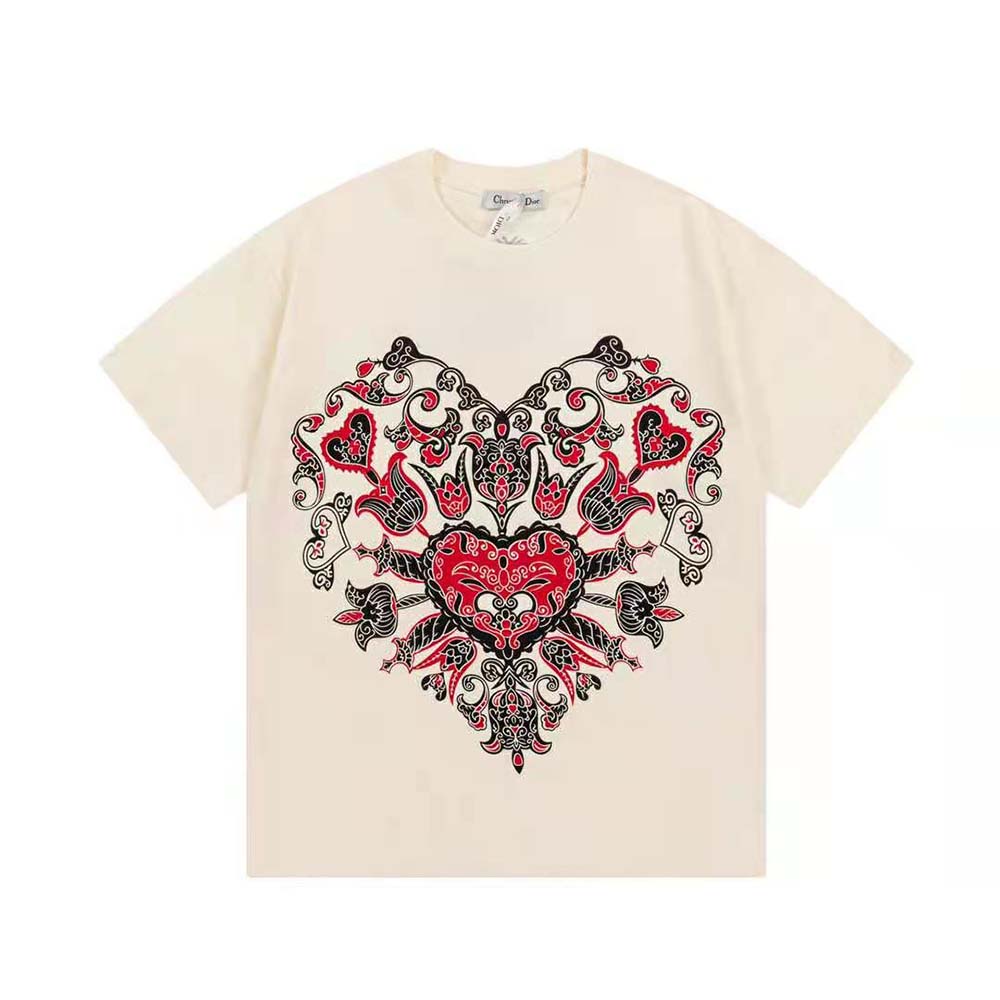 Close-up detail of Dior bandana motif on Dior Women T-Shirt Ecru Cotton Jersey and Linen