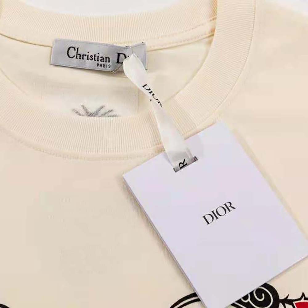 Dior Women T-Shirt Ecru Cotton Jersey and Linen with Dior Bandana Motif - image 8