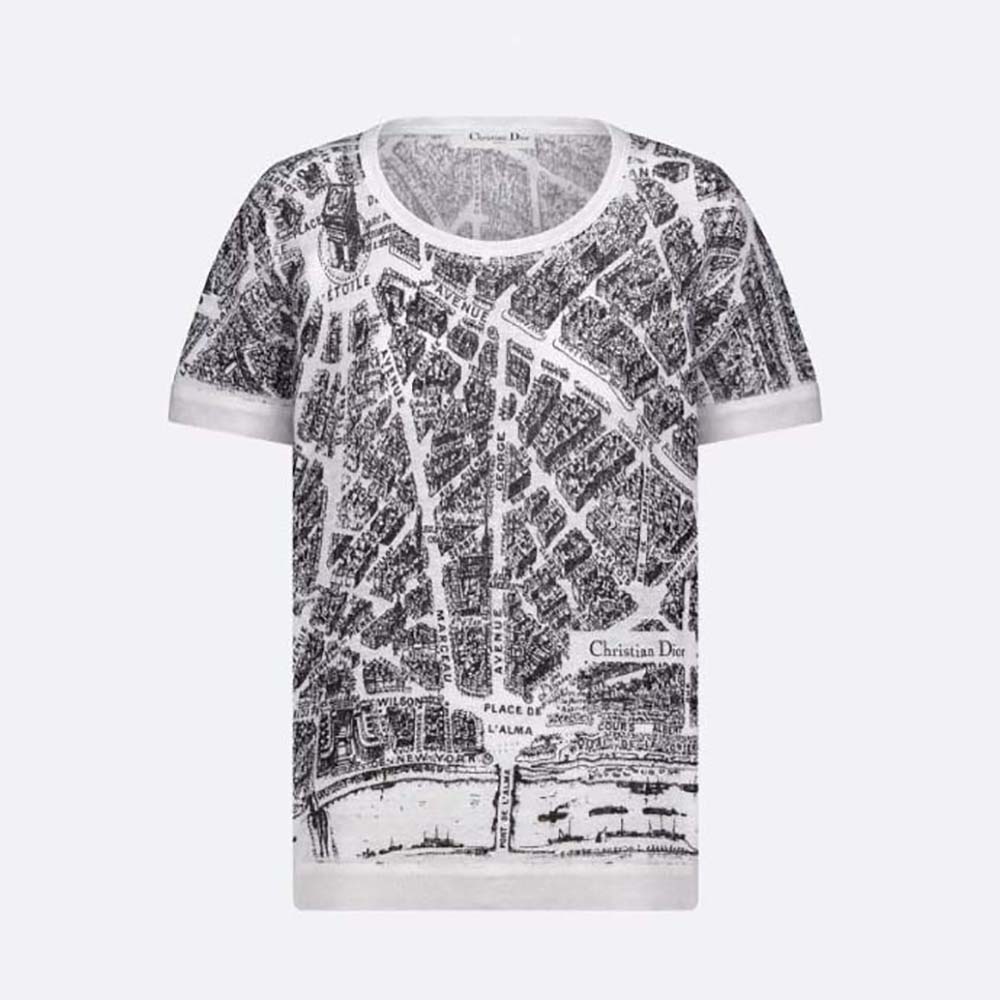 Front view of Dior Women T-shirt White and Black Linen, Cashmere and Silk Knit