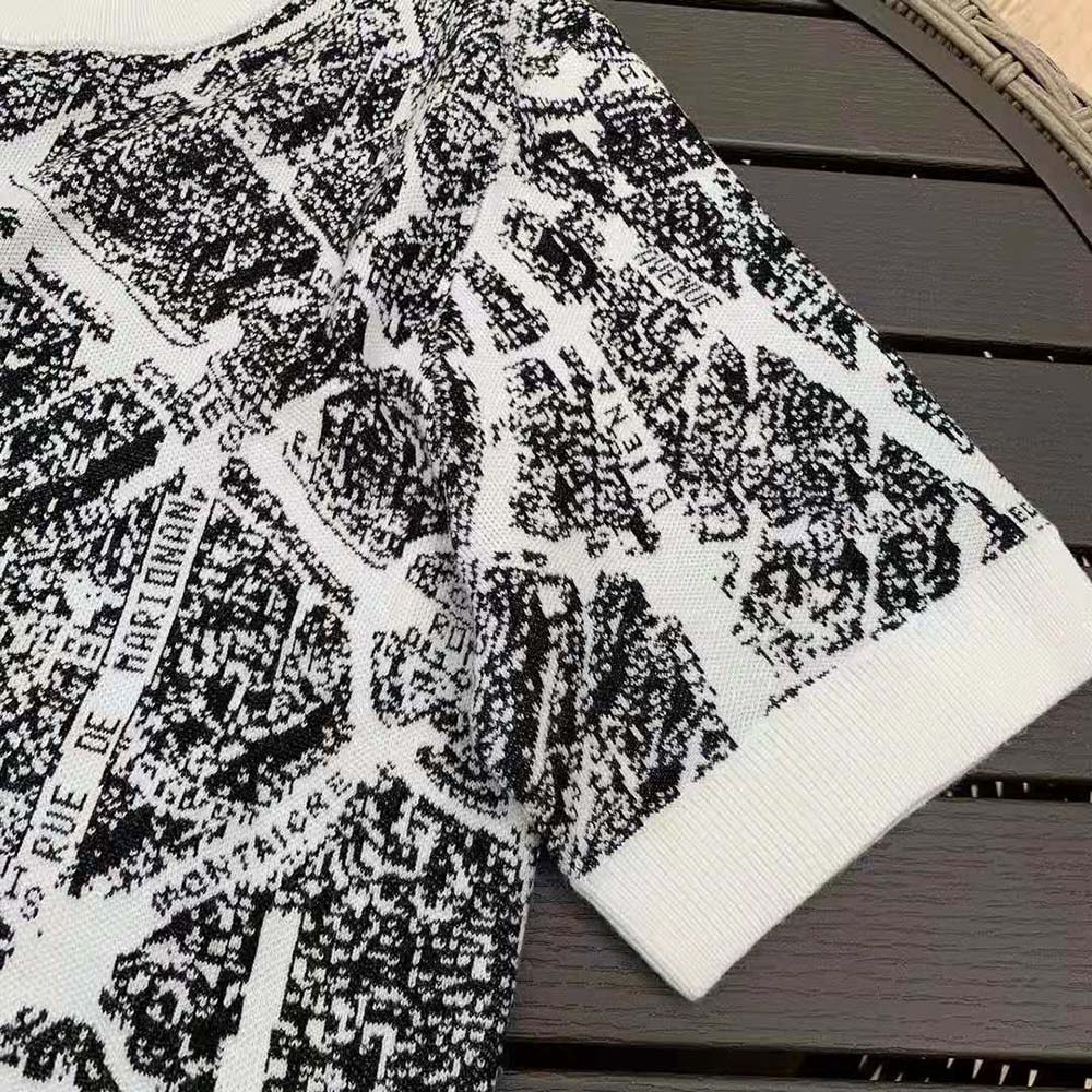 Dior Women T-shirt White and Black Linen, Cashmere and Silk Knit with Plan de Paris Motif - image 5