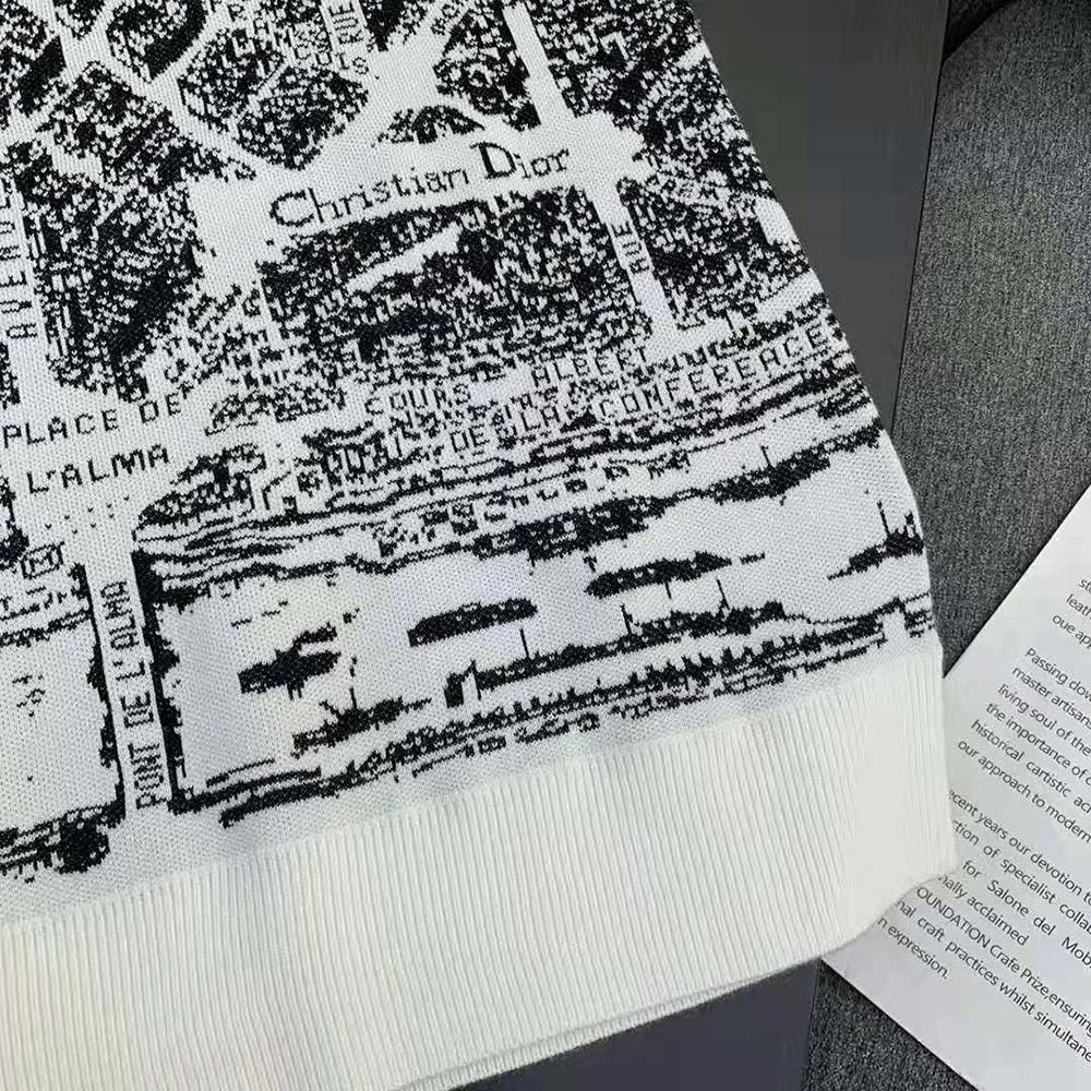 Dior Women T-shirt White and Black Linen, Cashmere and Silk Knit with Plan de Paris Motif - image 7