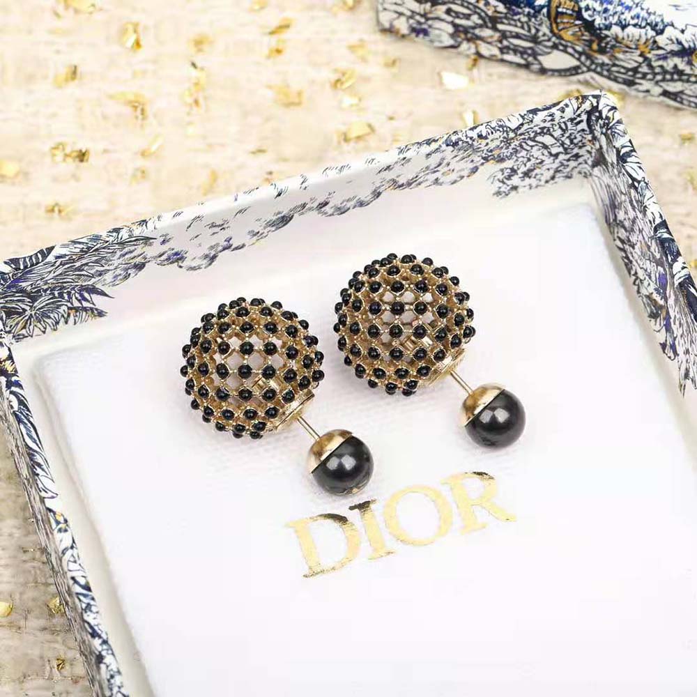 Dior Women Tribales Earrings Gold-Finish Metal and Black Stone-Effect Resin Pearls - image 4