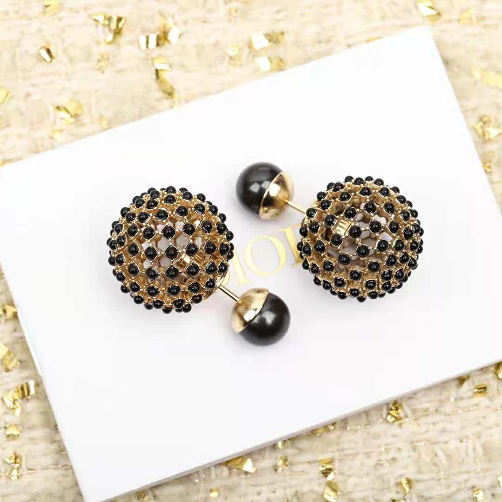 Dior Women Tribales Earrings Gold-Finish Metal and Black Stone-Effect Resin Pearls - image 5