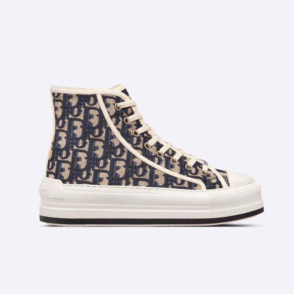 Side view of Dior Women Walk’N’Dior High-Top Platform Sneaker deep blue cotton