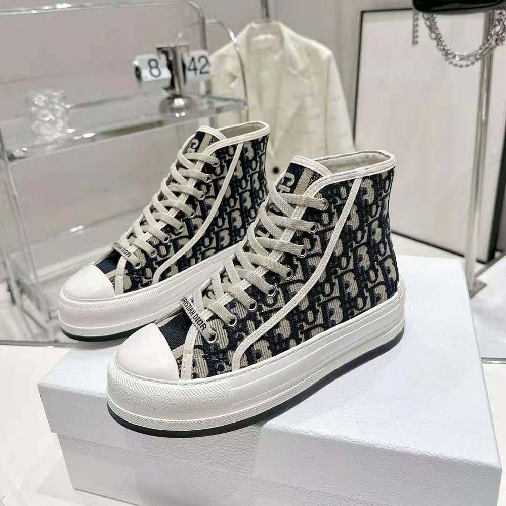 Dior Women Walk’N’Dior High-Top Platform Sneaker Deep Blue Dior Oblique Embroidered Cotton - image 6