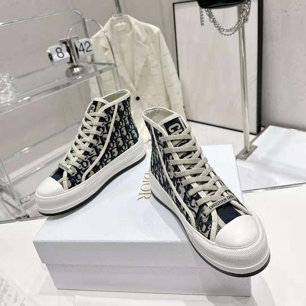 Dior Women Walk’N’Dior High-Top Platform Sneaker Deep Blue Dior Oblique Embroidered Cotton - image 4