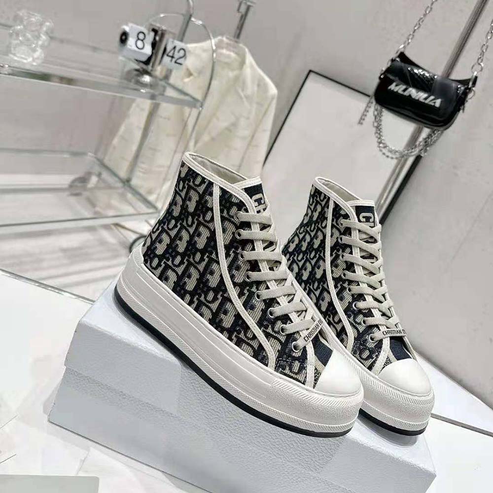 Dior Women Walk’N’Dior High-Top Platform Sneaker Deep Blue Dior Oblique Embroidered Cotton - image 5