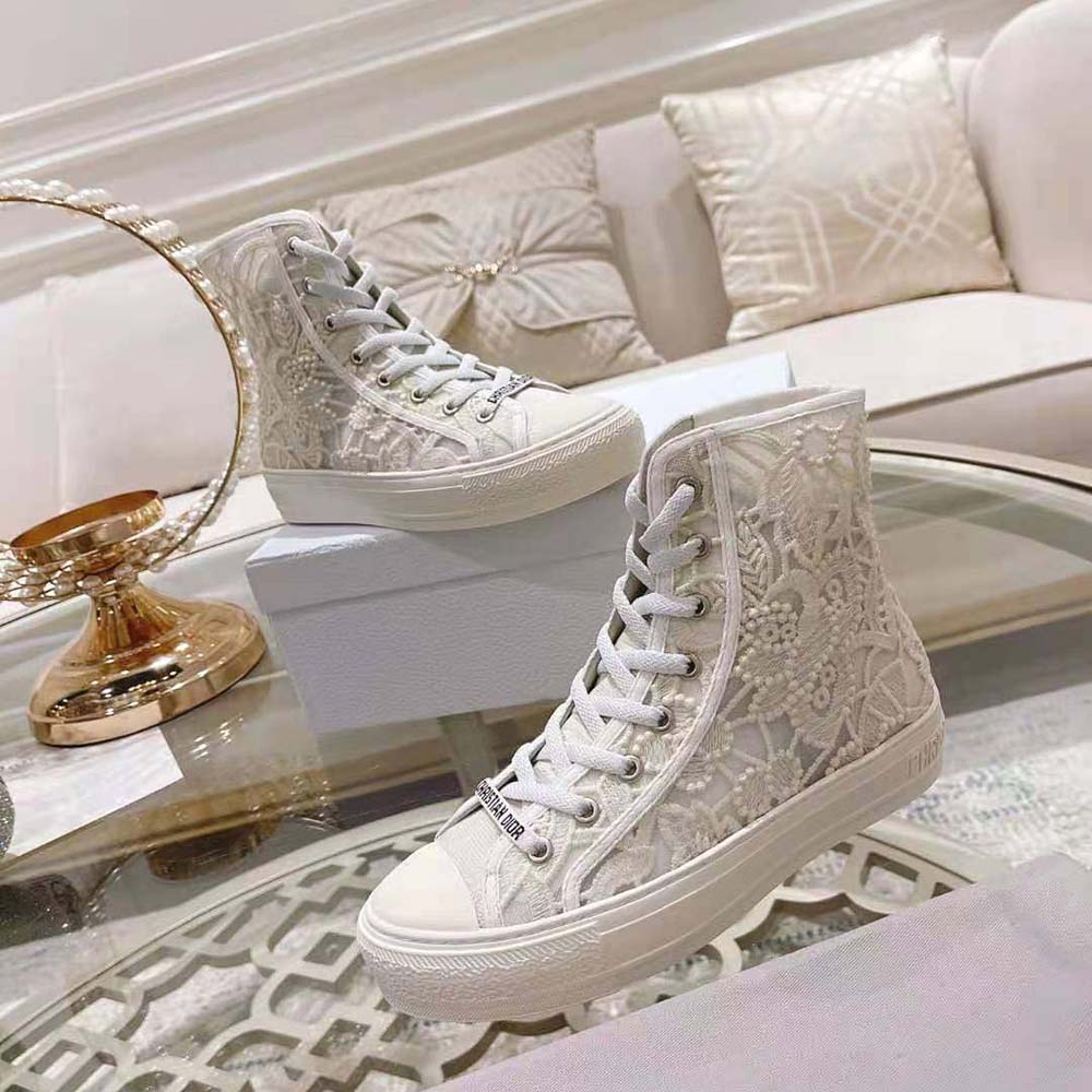 Dior Women Walk’N’Dior High-Top Sneaker White Macramé Embroidered Cotton - image 5