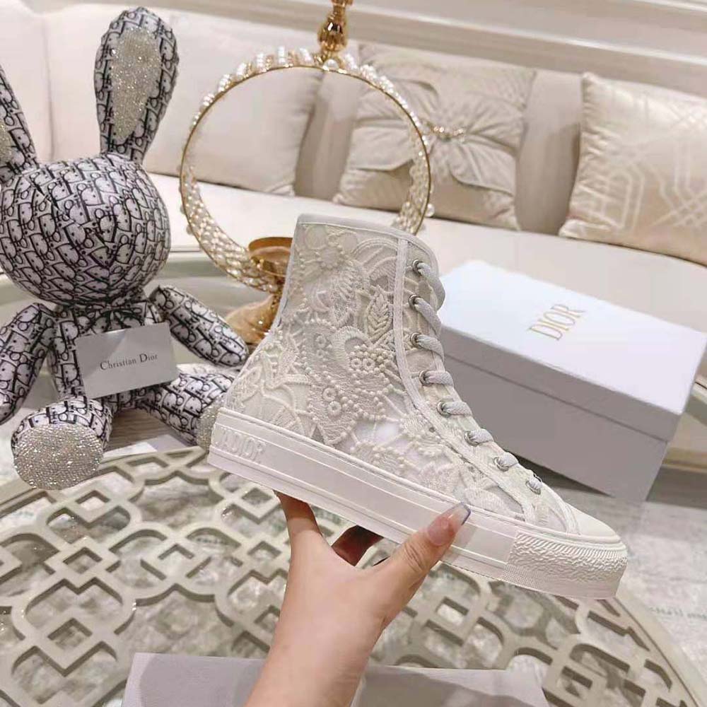 Dior Women Walk’N’Dior High-Top Sneaker White Macramé Embroidered Cotton - image 7