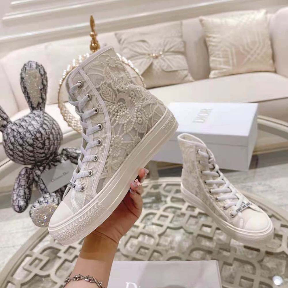 Dior Women Walk’N’Dior High-Top Sneaker White Macramé Embroidered Cotton - image 6