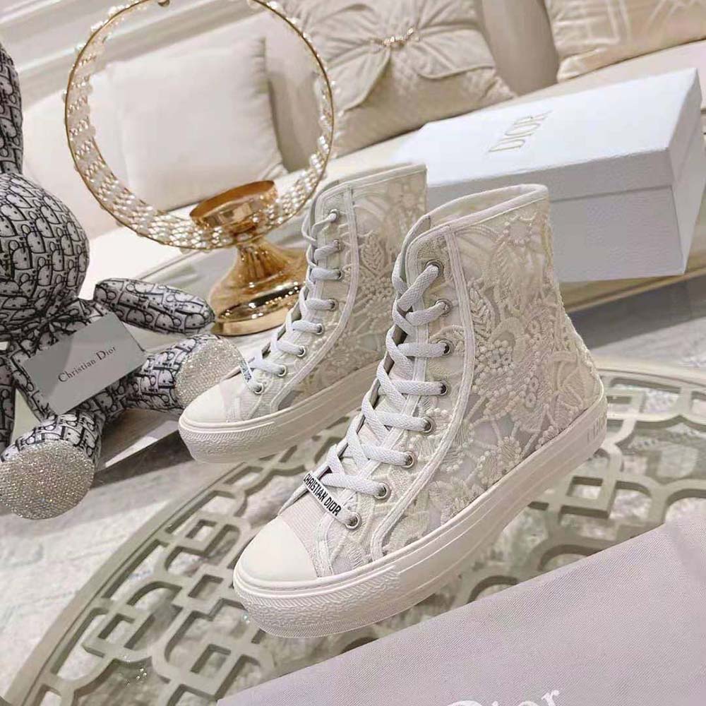 Dior Women Walk’N’Dior High-Top Sneaker White Macramé Embroidered Cotton - image 4