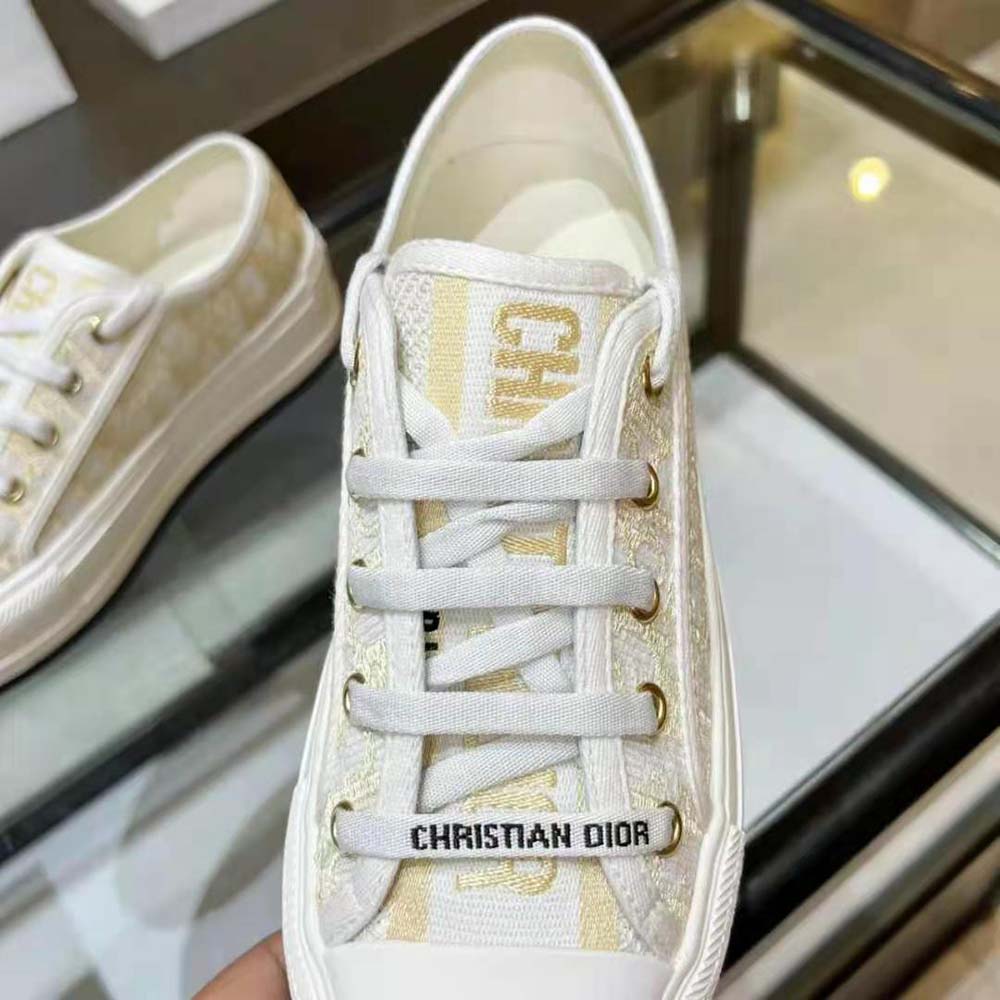 Dior Women Walk’N’Dior Platform Sneaker Gold-Tone Dior Oblique Cotton with Metallic Thread Embroidery - image 10