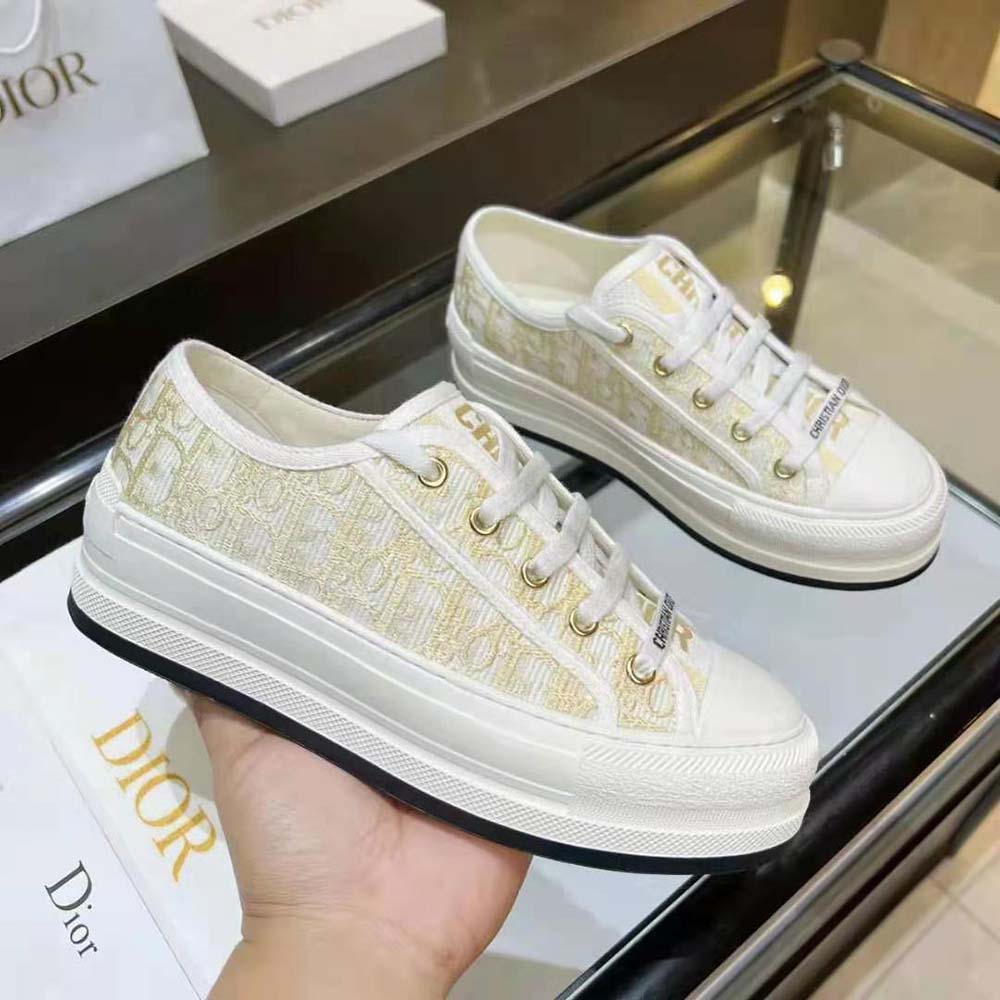 Dior Women Walk’N’Dior Platform Sneaker Gold-Tone Dior Oblique Cotton with Metallic Thread Embroidery - image 7