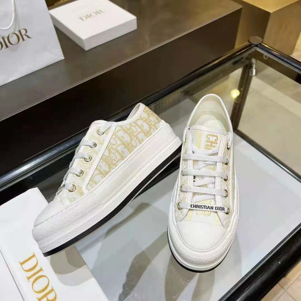 Dior Women Walk’N’Dior Platform Sneaker Gold-Tone Dior Oblique Cotton with Metallic Thread Embroidery - image 5