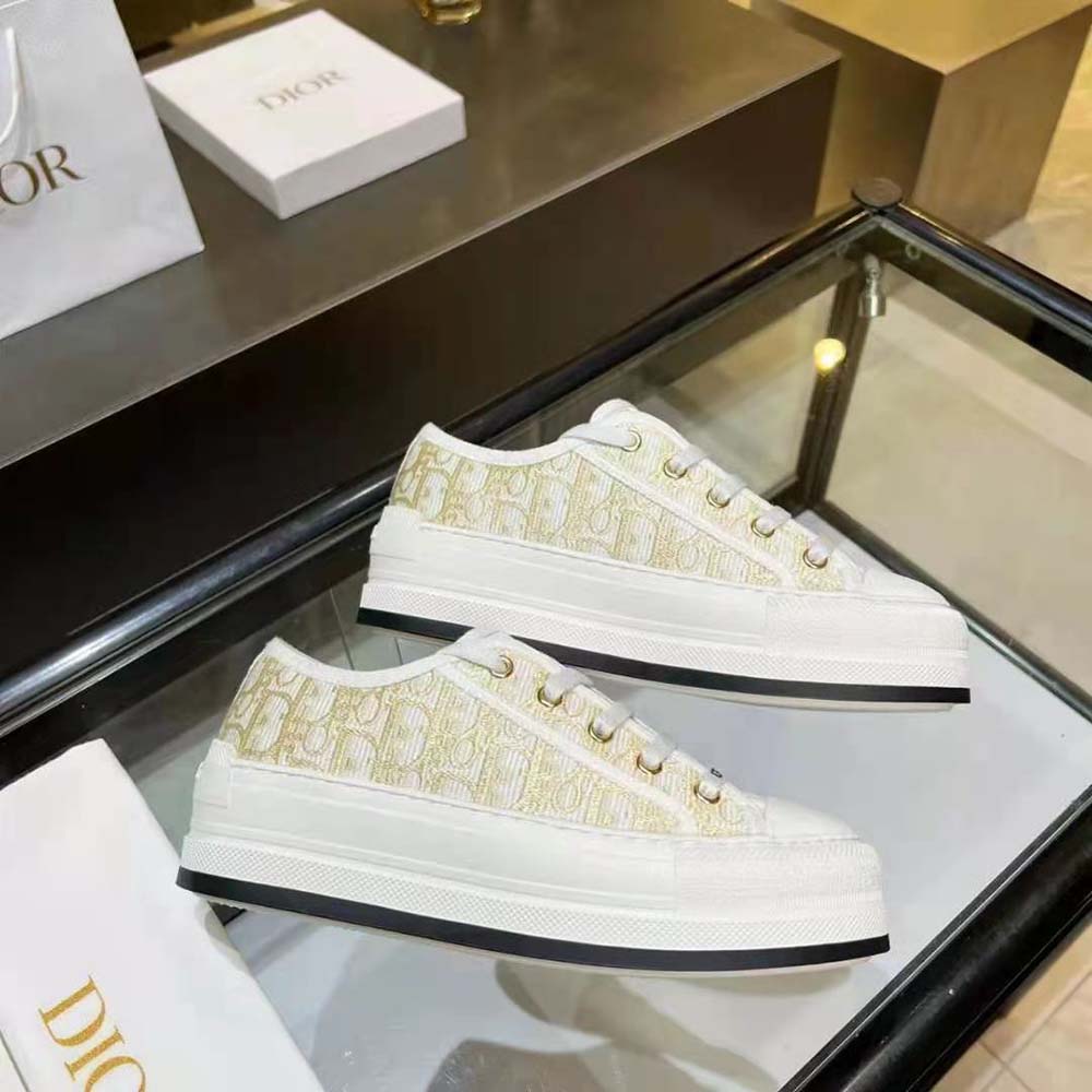 Dior Women Walk’N’Dior Platform Sneaker Gold-Tone Dior Oblique Cotton with Metallic Thread Embroidery - image 8
