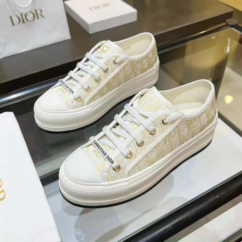 Dior Women Walk’N’Dior Platform Sneaker Gold-Tone Dior Oblique Cotton with Metallic Thread Embroidery - image 4