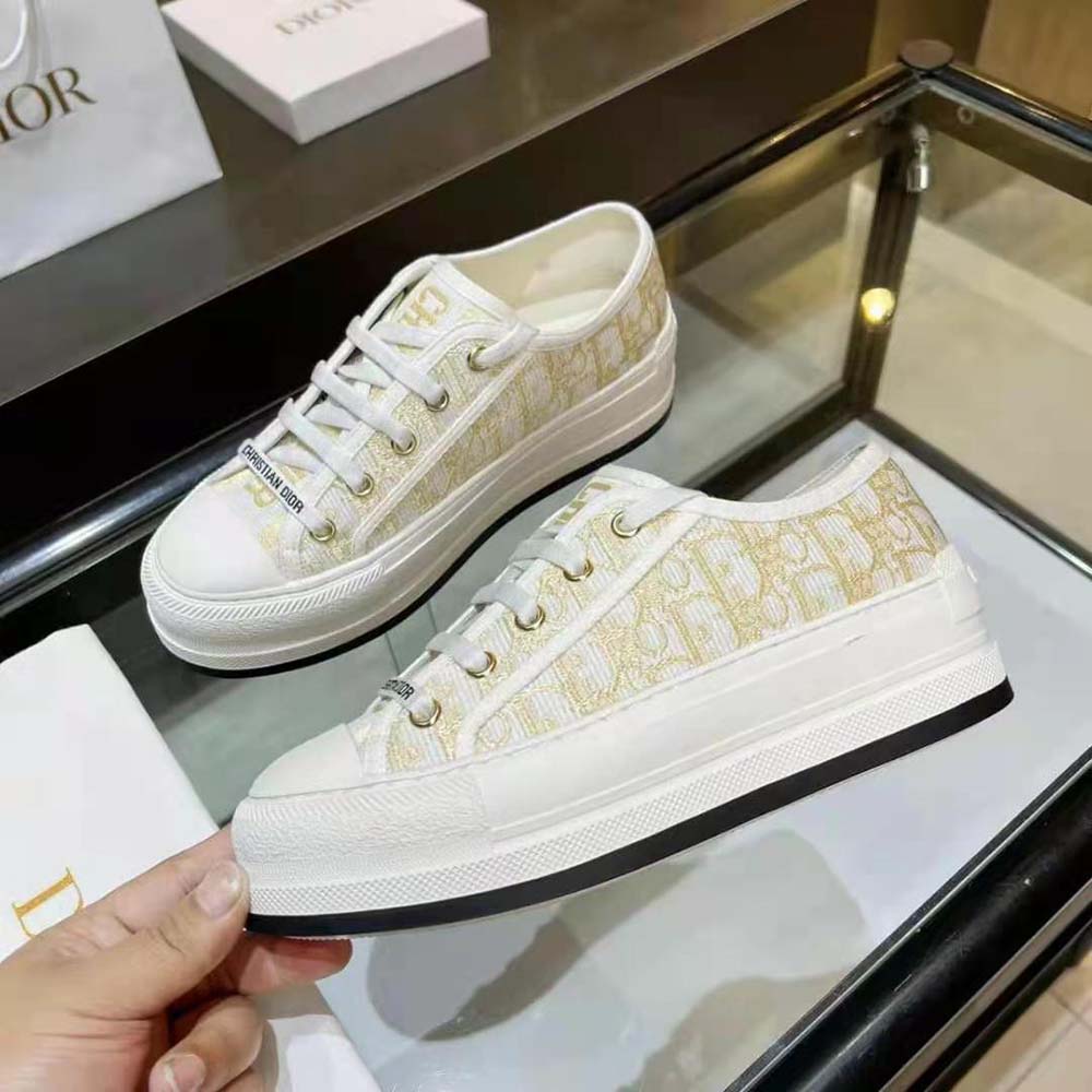 Dior Women Walk’N’Dior Platform Sneaker Gold-Tone Dior Oblique Cotton with Metallic Thread Embroidery - image 6