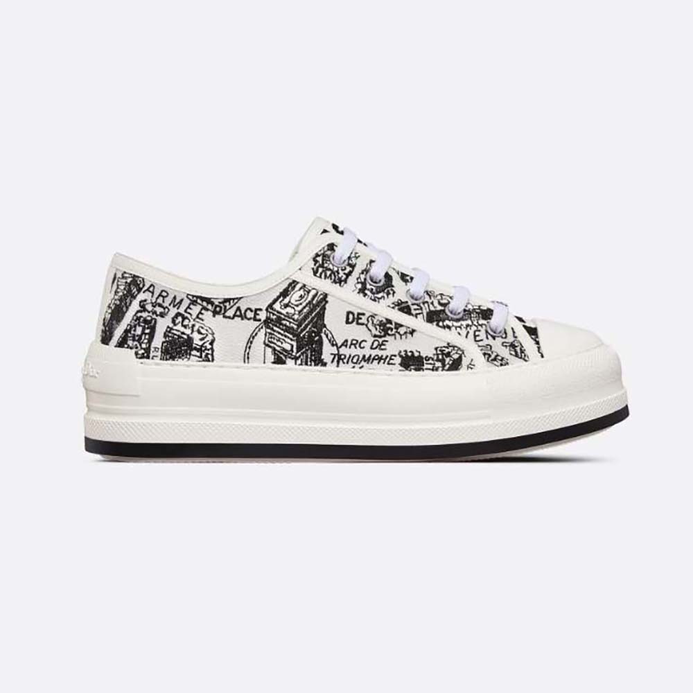 Side view of Dior Women Walk’N’Dior Platform Sneaker white black cotton