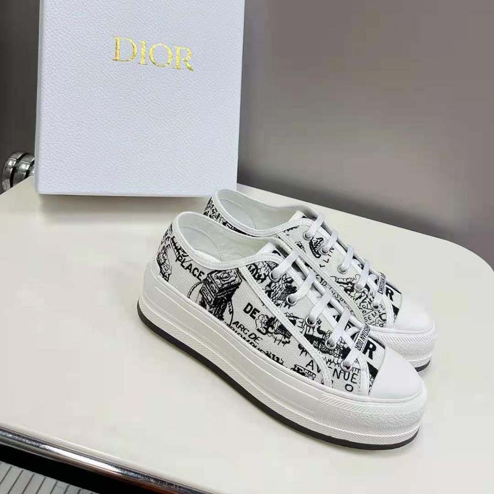 Dior Women Walk’N’Dior Platform Sneaker White and Black Cotton Embroidered with Plan De Paris Motif - image 4