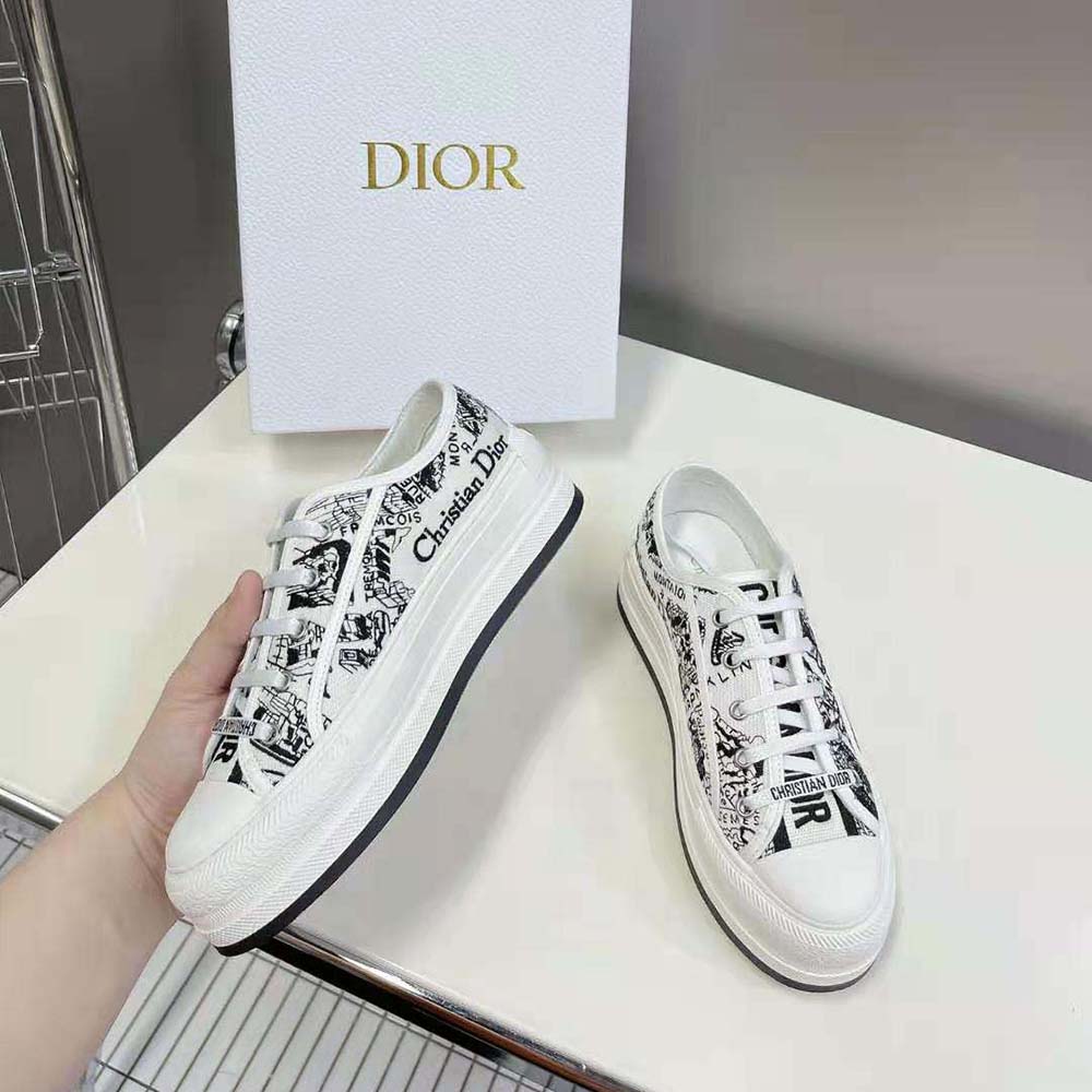 Dior Women Walk’N’Dior Platform Sneaker White and Black Cotton Embroidered with Plan De Paris Motif - image 5