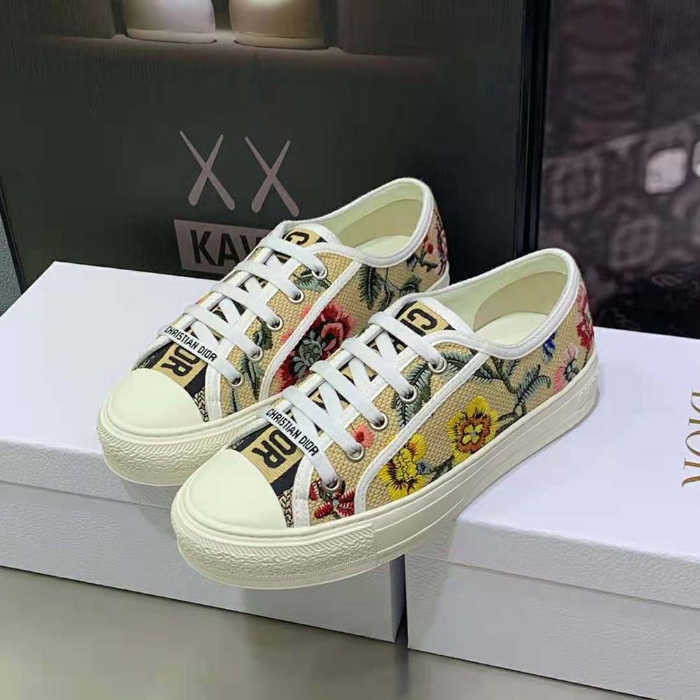 Dior Women Walk’N’Dior Sneaker Beige Multicolor Raffia Embroidered with Dior Petites Fleurs Motif - image 4