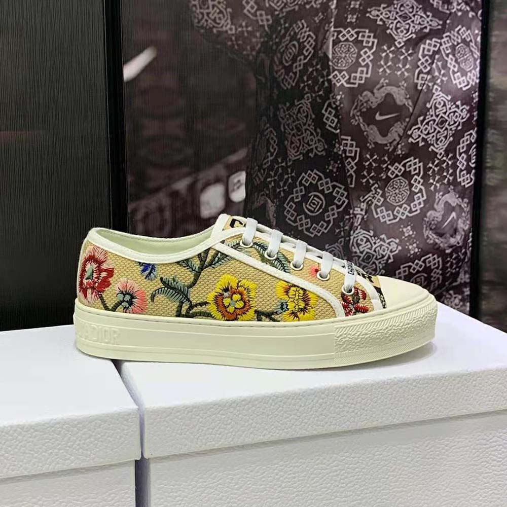 Dior Women Walk’N’Dior Sneaker Beige Multicolor Raffia Embroidered with Dior Petites Fleurs Motif - image 5