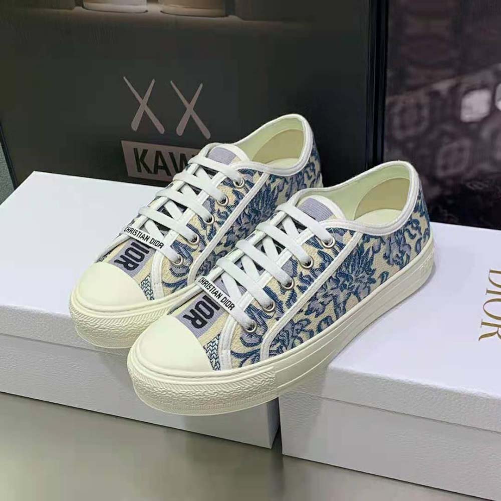 Dior Women Walk’N’Dior Sneaker Duck Blue Dior Brocart Embroidered Cotton with Gold-Tone Metallic Thread - image 4