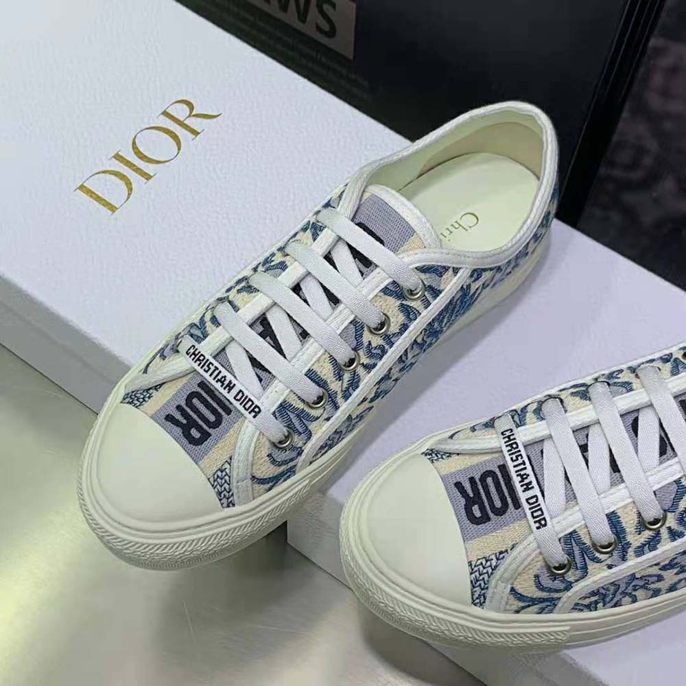 Dior Women Walk’N’Dior Sneaker Duck Blue Dior Brocart Embroidered Cotton with Gold-Tone Metallic Thread - image 8