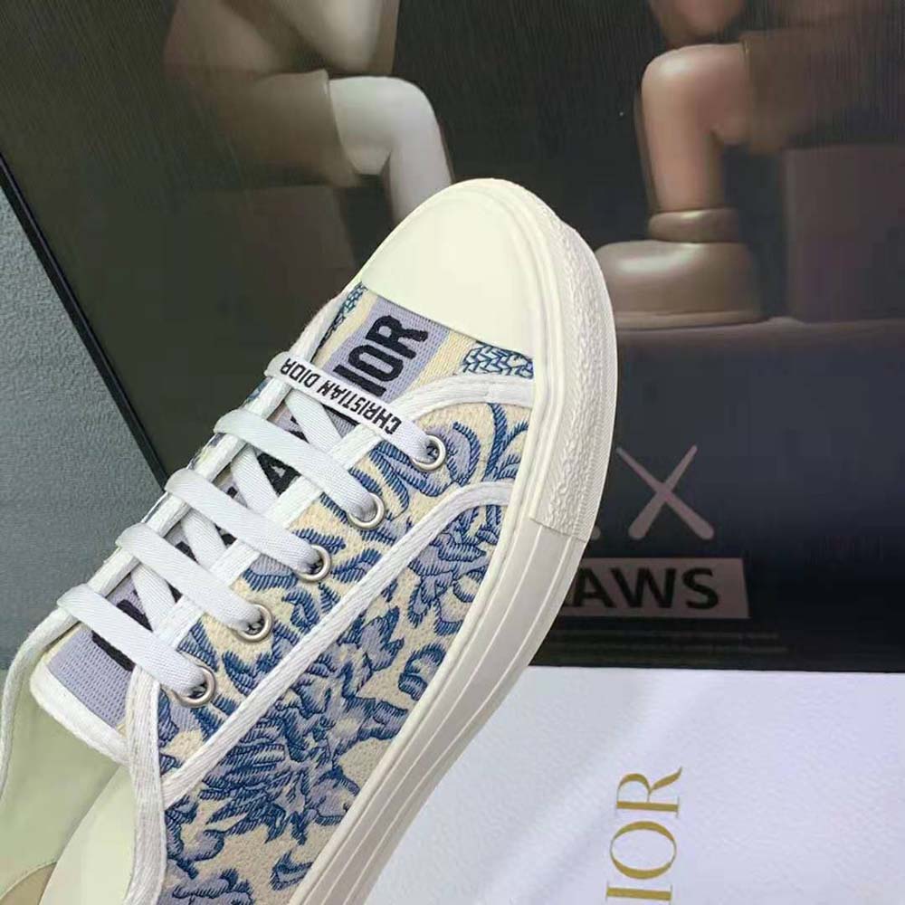 Dior Women Walk’N’Dior Sneaker Duck Blue Dior Brocart Embroidered Cotton with Gold-Tone Metallic Thread - image 9
