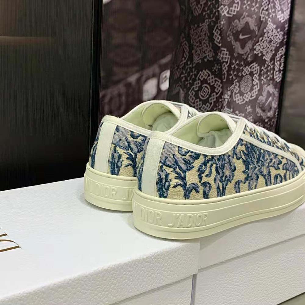 Dior Women Walk’N’Dior Sneaker Duck Blue Dior Brocart Embroidered Cotton with Gold-Tone Metallic Thread - image 7