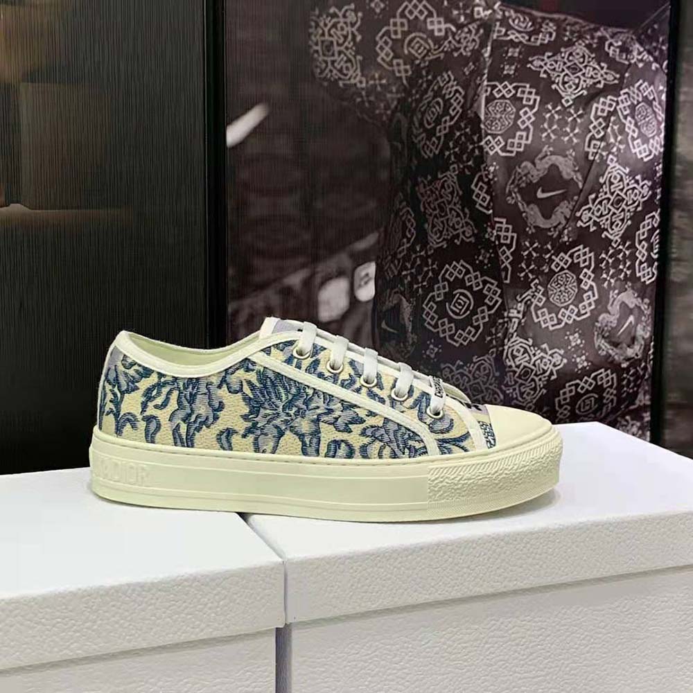Dior Women Walk’N’Dior Sneaker Duck Blue Dior Brocart Embroidered Cotton with Gold-Tone Metallic Thread - image 5