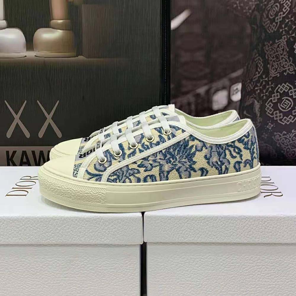 Dior Women Walk’N’Dior Sneaker Duck Blue Dior Brocart Embroidered Cotton with Gold-Tone Metallic Thread - image 6
