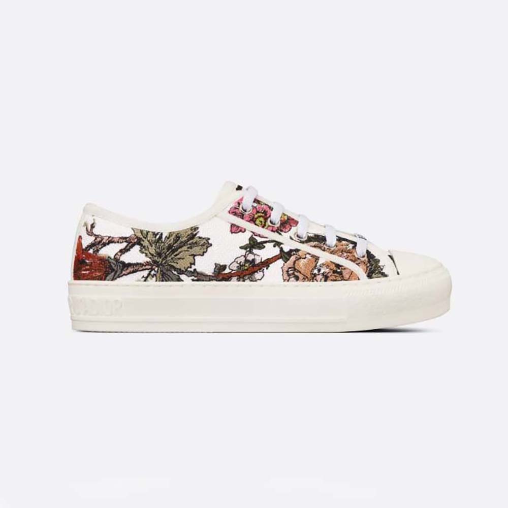Side view of Dior Women Walk’N’Dior Sneaker White Multicolor Cotton embroidery