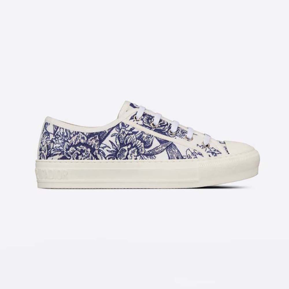 Side view of Dior Women Walk’N’Dior Sneaker White and Blue embroidery