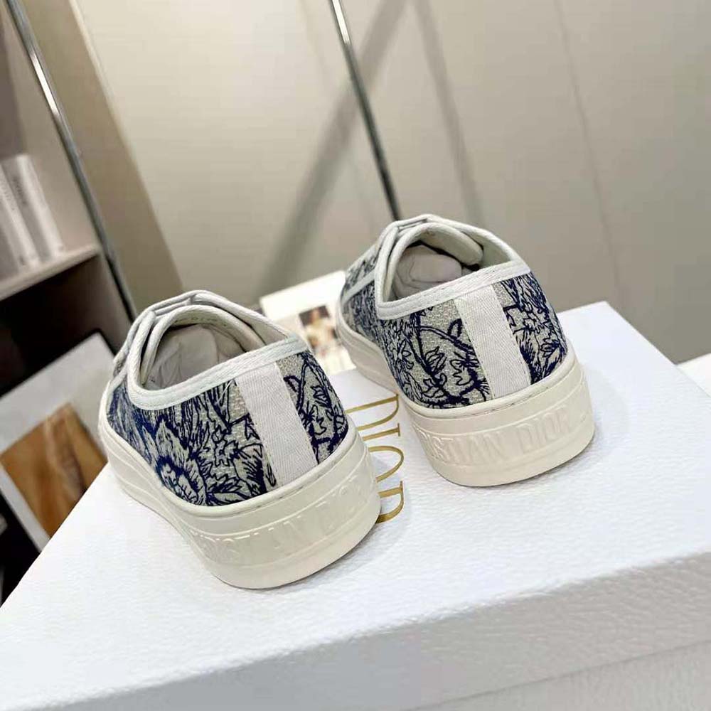 Dior Women Walk’N’Dior Sneaker White and Blue Dior Jardin D’Hiver Embroidered Cotton - image 9