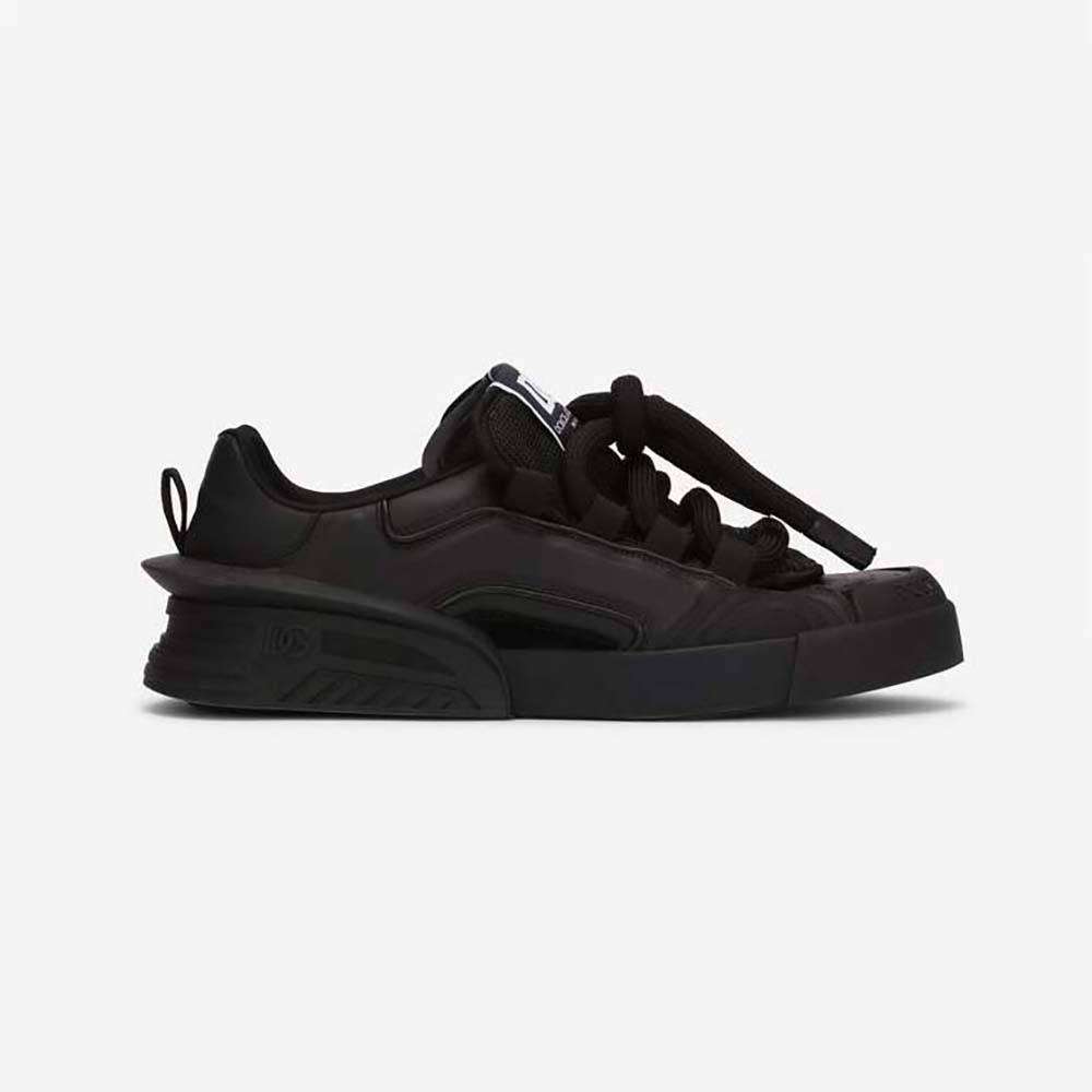 Side profile of Dolce Gabbana D&G Unisex Mixed-Material Portofino Sneakers-Black
