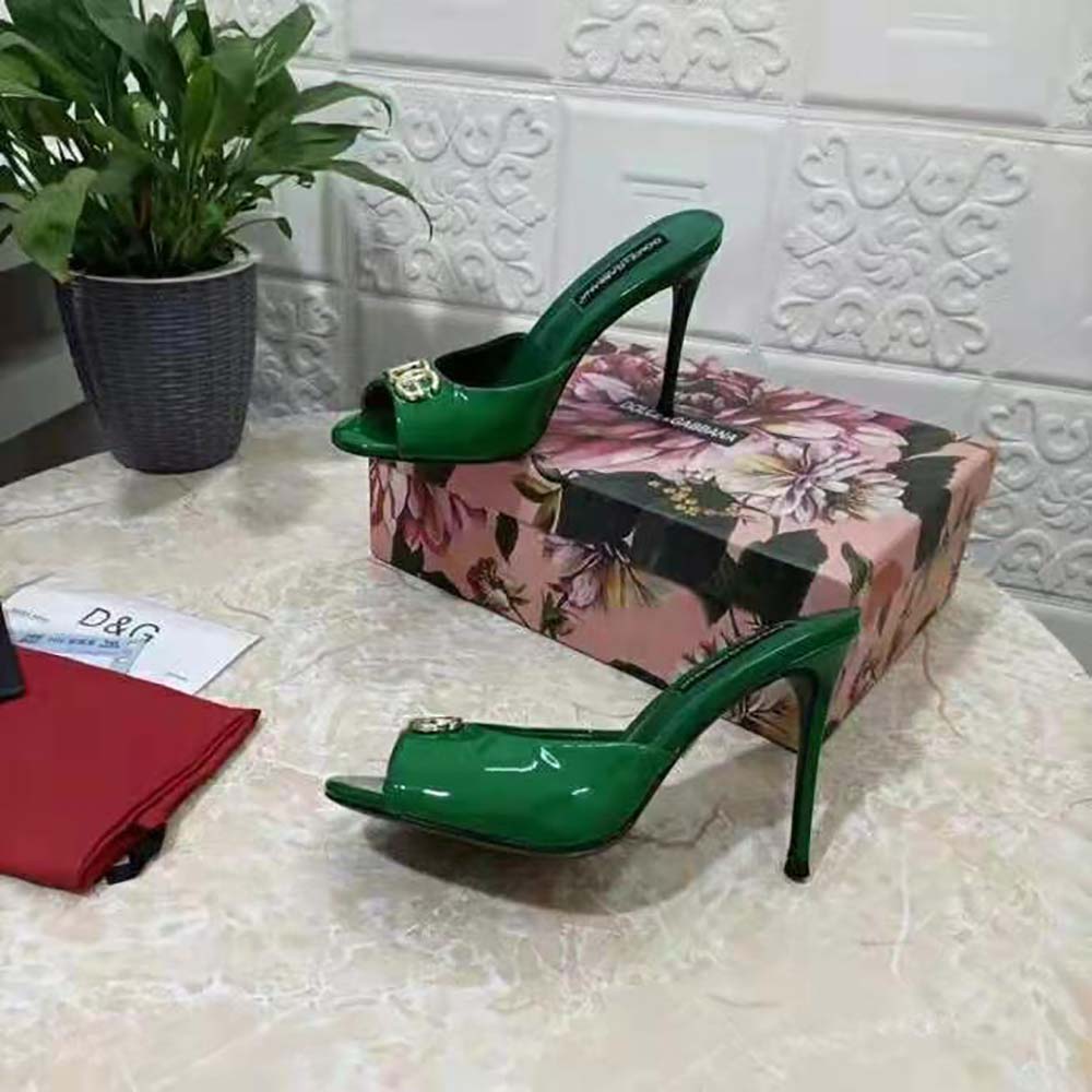 Dolce Gabbana D&G Women Patent Leather Mules with DG Logo-Green - image 9