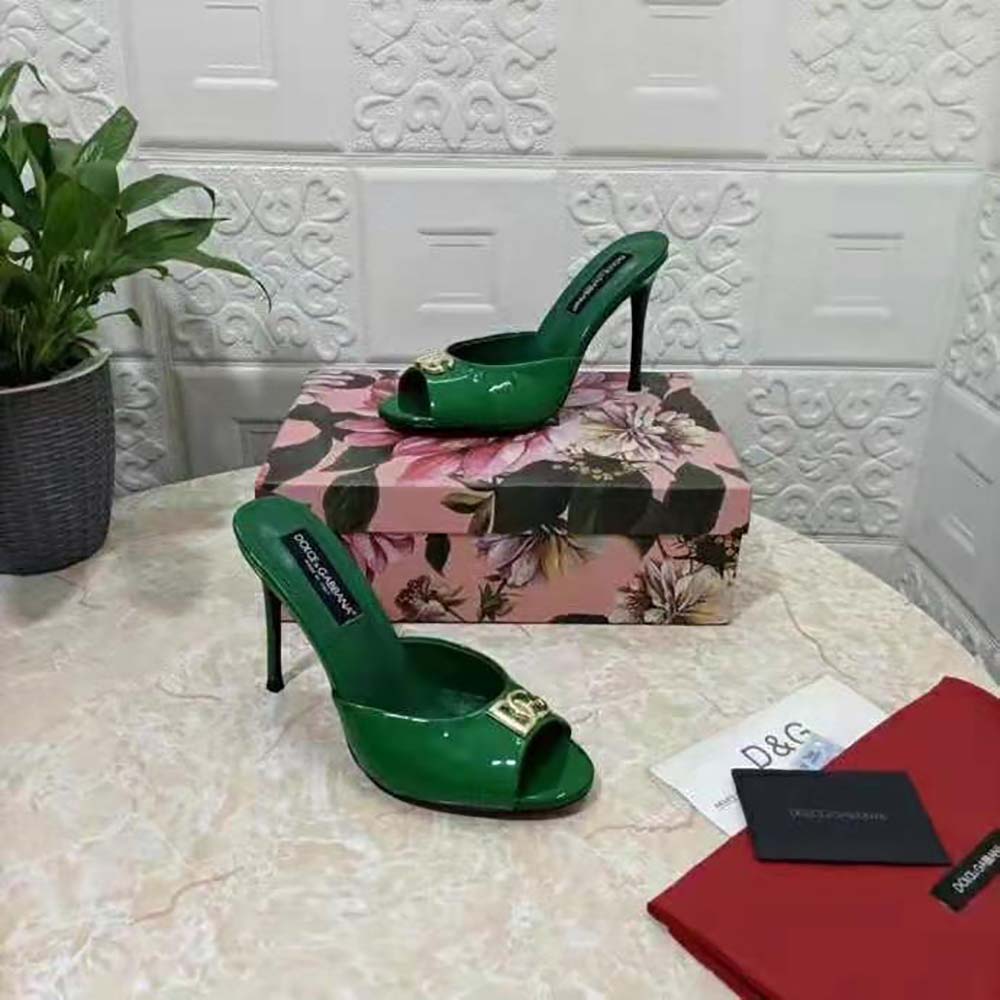 Dolce Gabbana D&G Women Patent Leather Mules with DG Logo-Green - image 4