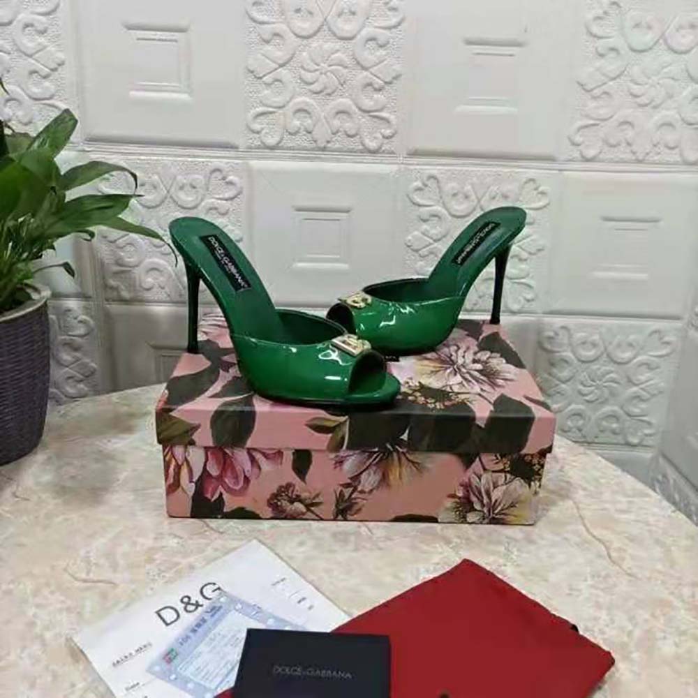 Dolce Gabbana D&G Women Patent Leather Mules with DG Logo-Green - image 6