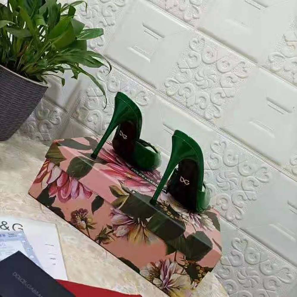 Dolce Gabbana D&G Women Patent Leather Mules with DG Logo-Green - image 10