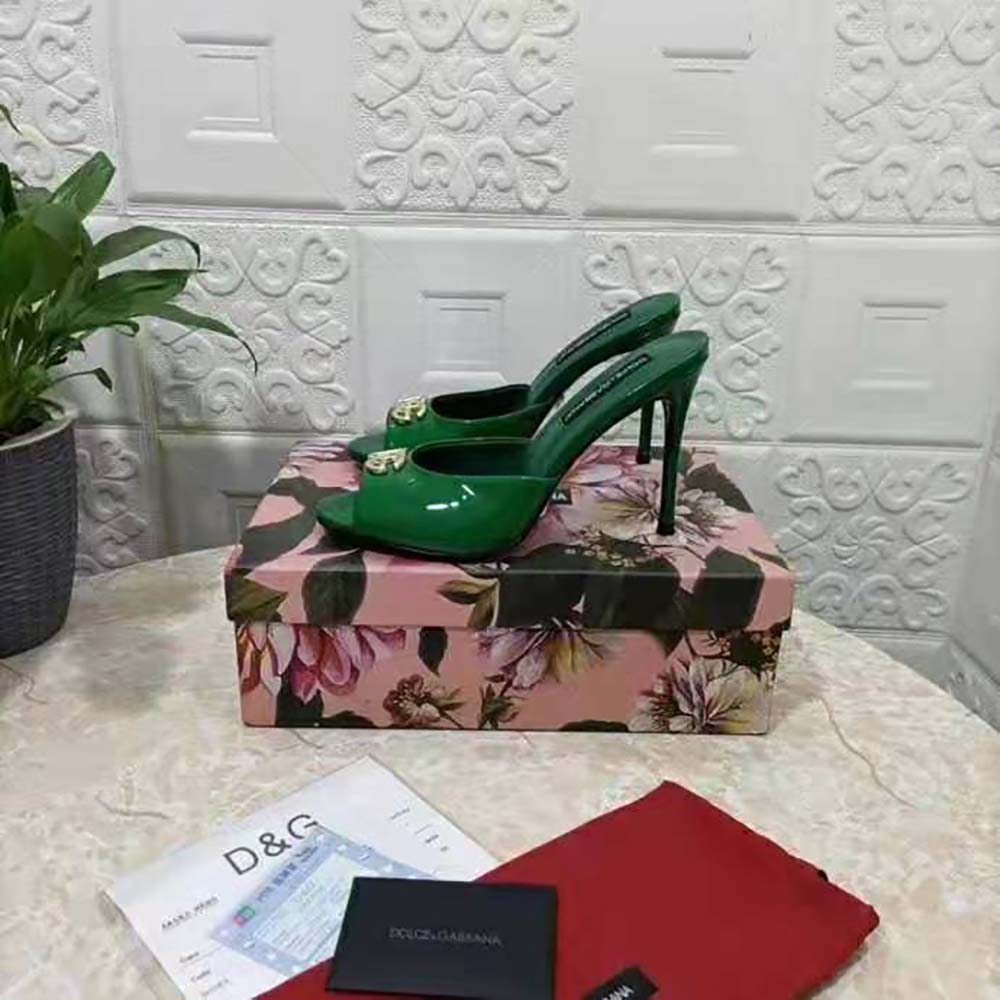 Dolce Gabbana D&G Women Patent Leather Mules with DG Logo-Green - image 5