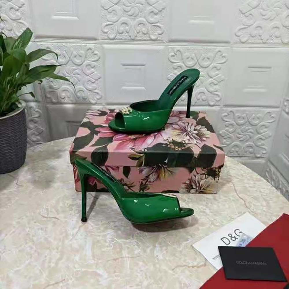 Dolce Gabbana D&G Women Patent Leather Mules with DG Logo-Green - image 8