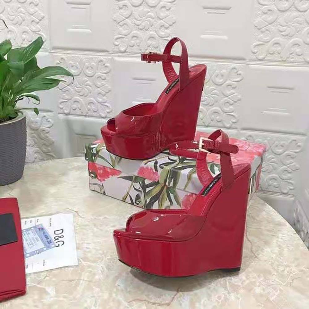 Dolce Gabbana D&G Women Patent Leather Wedges-Red - image 8