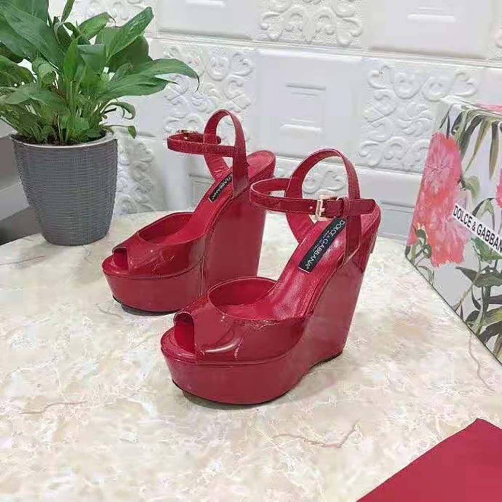 Dolce Gabbana D&G Women Patent Leather Wedges-Red - image 4