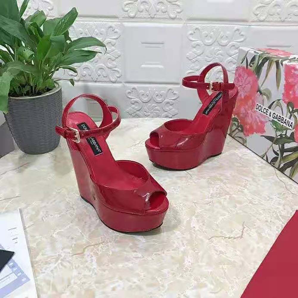 Dolce Gabbana D&G Women Patent Leather Wedges-Red - image 5